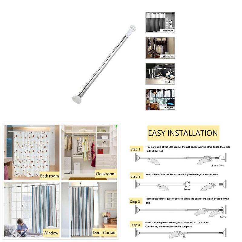 Tension Rod Curtain Shower Adjustable Rod Spring Tension Easy Installation JS21