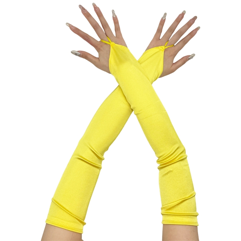 Long Gloves for Women Dancing Elastic Fingerless Gloves Satins: Yellow