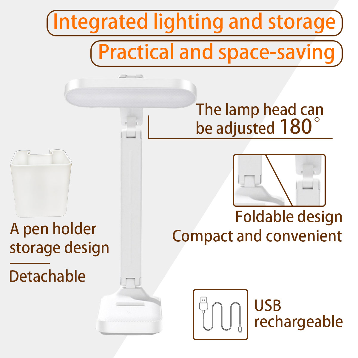 Zusammenklappbare LED-schreibtischlampe mit augenschonendem licht, 3 farbmodi, dimmbar, Ideal zum lesen, lernen und für büroarbeiten, mit stifthalter