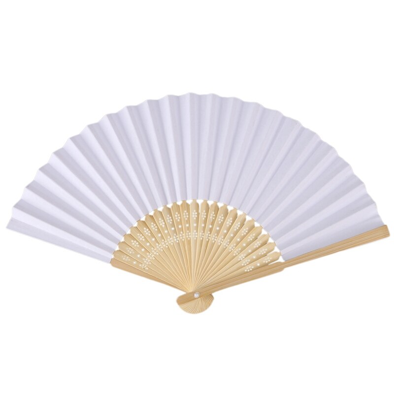 100 Pcs Wit Vouwen Elegante Papier Hand Fan Bruiloft Gunsten 21Cm (Wit)