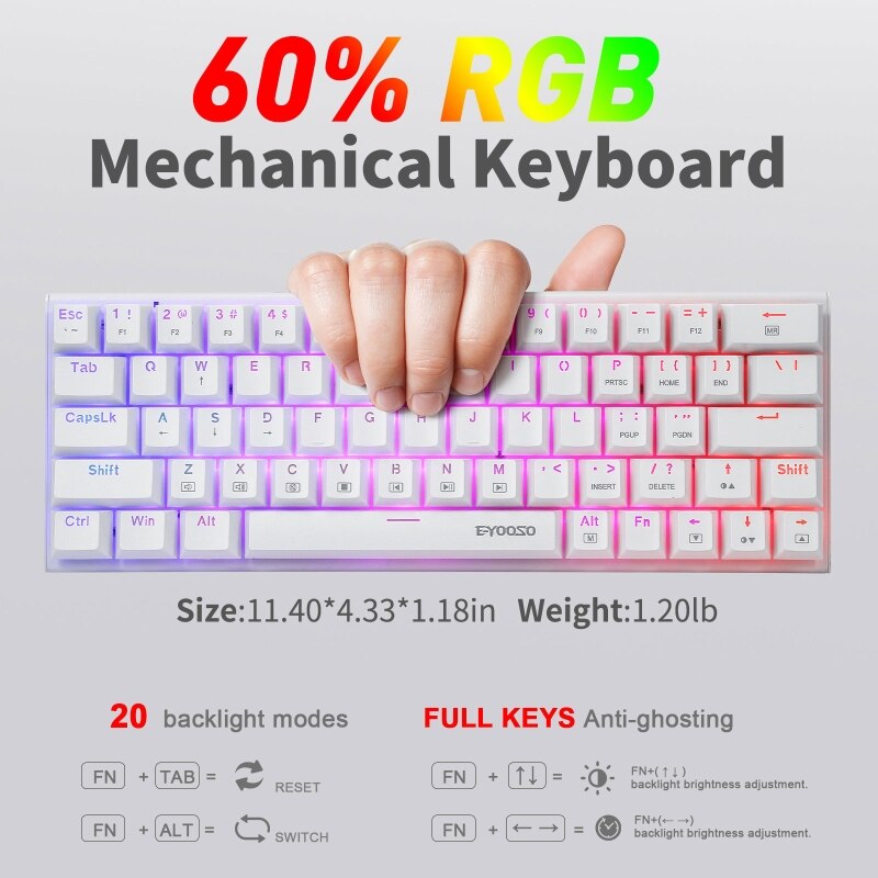 Z-22 Type-C 63 Keys Mechanical Keyboard USB RGB Backlit Axis Gaming Mechanical Keyboard Optical Switches Swappable