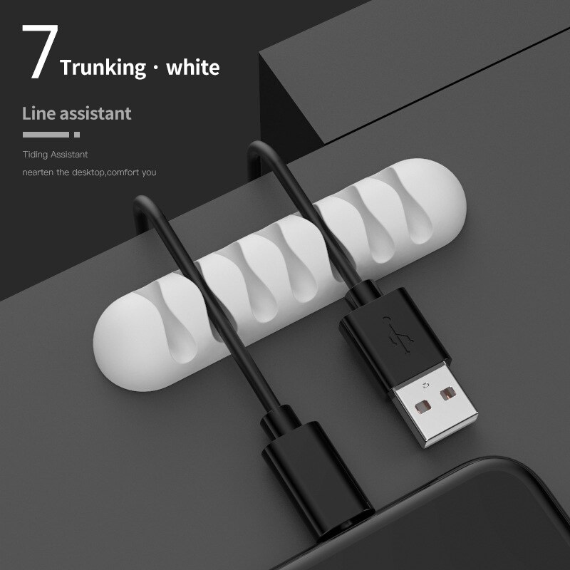 Silicone Cable Organizer Flexible Cable Winder Management Clips Earphone Cable Holder Protector For Mouse Keyboard Headphone: White 7 holes