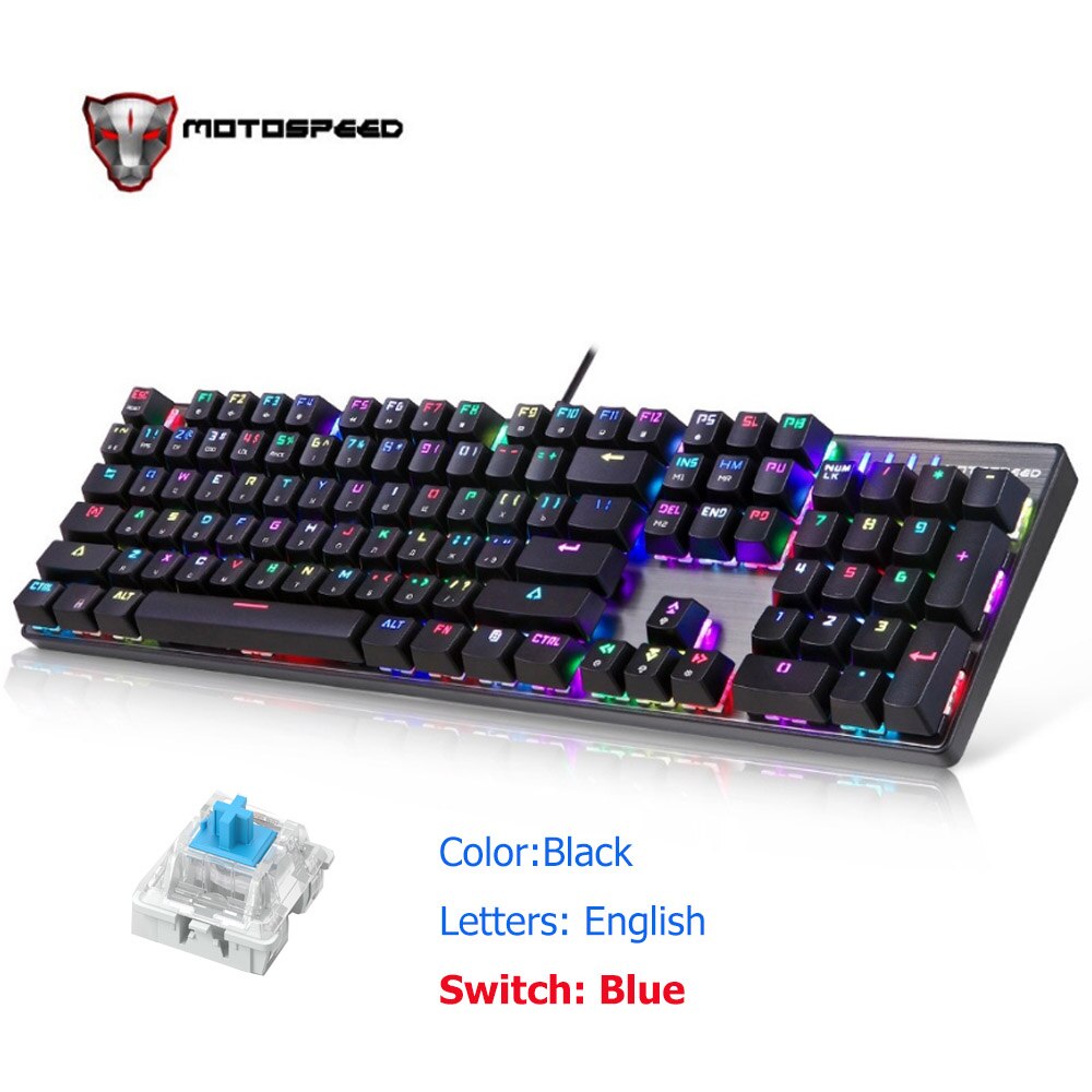 Original Motospeed CK104 Wire RGB Mechanical Gaming Keyboard Russian English Red Blue Switch Keyboard For Game Computer: EN Black Blue Axis