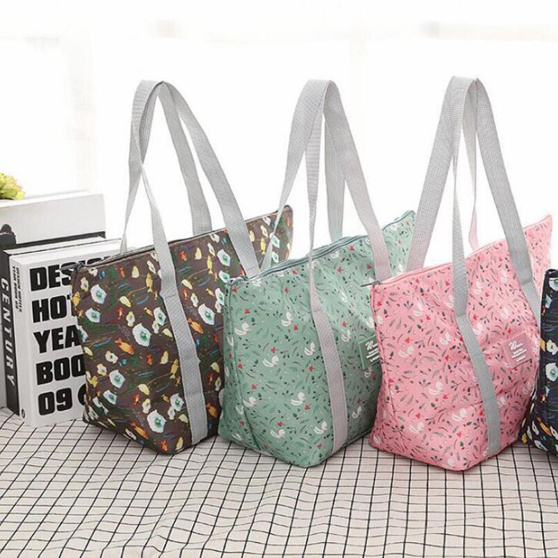 Draagbare Picknick Tassen Print Grote Capaciteit Lunch Tas Waterdicht Voor Voedsel Thermische Doos Vouwen Bento Bag