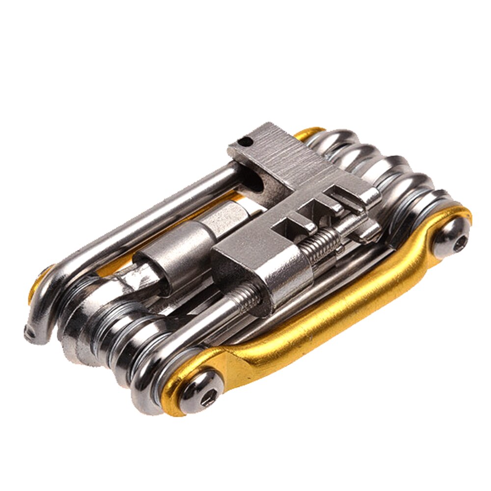 Juego de herramientas de reparación de bicicletas 15 en 1 Herramienta de reparación de bicicletas Kit llave destornillador Cadena de acero de carbono bicicleta herramienta multifunción: 11in1 gold