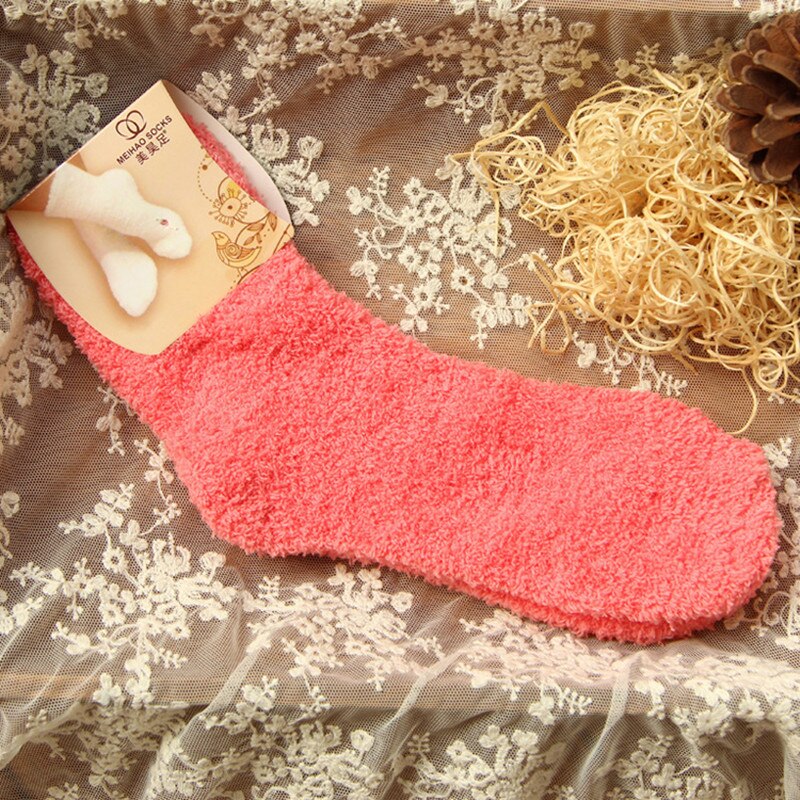 Elastische Vrouwen Meisjes Zacht Bed Vloer Sokken Pluizige Warme Winter Ademend Pure Verschillende Kleuren Coral fluwelen verdikking vrouwen sokken