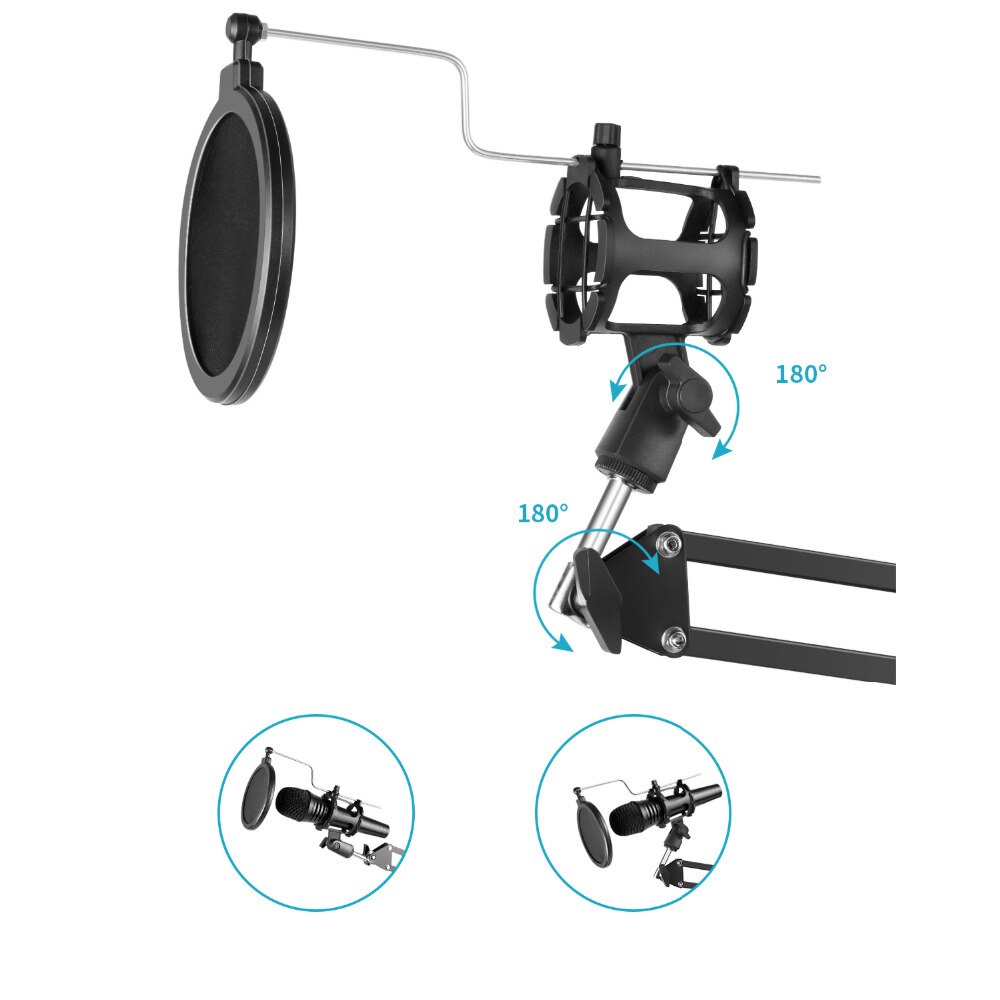 GAZ-103 regolabile registrazione Mic supporto braccio forbice + microfono filtro Pop + telaio antiurto + supporto per telefono cellulare