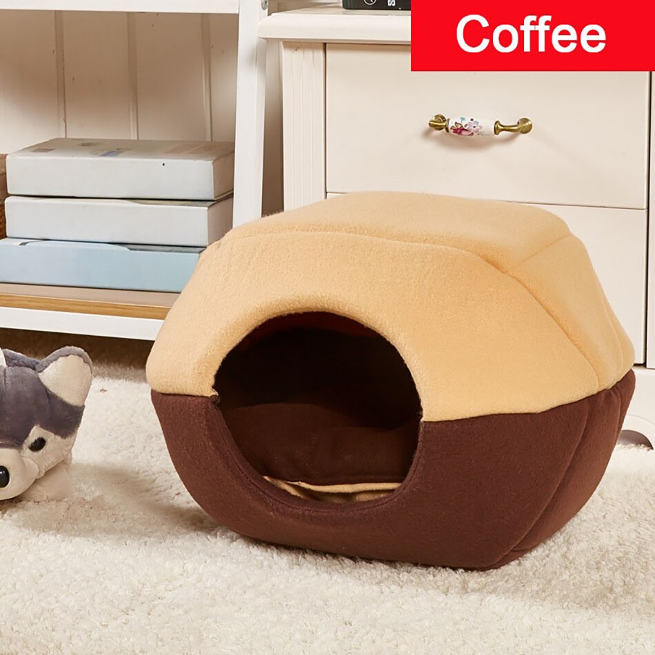 Kat Bed Huis Zachte Pluche Cozy Cave Bed Mand Voor Kleine Middelgrote Hond Kat Puppy Kussen Kennel Warm Sleep Huisdier bed Kat Nesk Hut: coffee / L 55X44X38cm