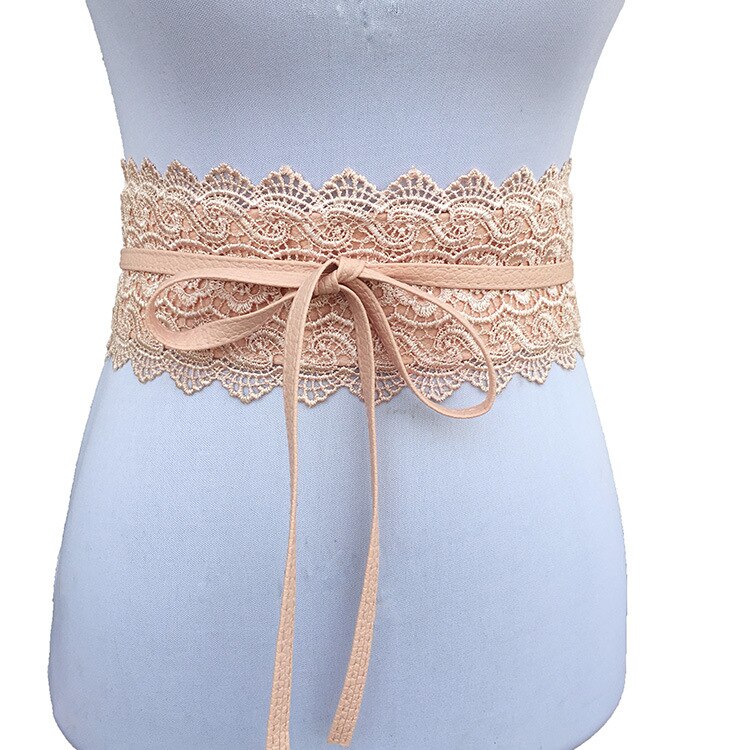 Belts for Women Wedding Dress Female Waist Band Black White Wide belt leather Corset Lace Self Tie Obi Cinch Waistband: Pink