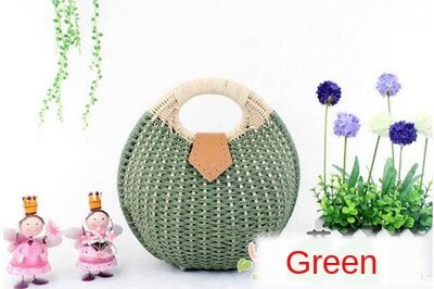 Bolso de mimbre hecho a mano para mujer, En forma de concha de mano de mimbre bohemio Bali, de , para verano: Green