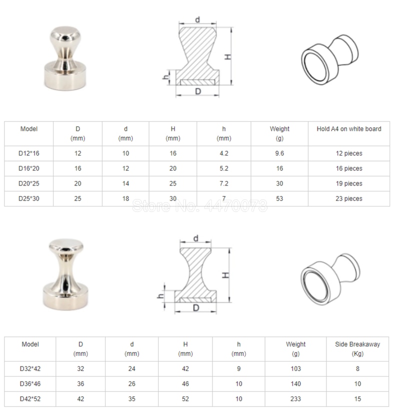 1Pcs Neodymium Whiteboard Magnet Push Pin Strong Magnetic Office Chess Shape Thumbtack Fridge Magnets Pins Blackboard Metal Memo
