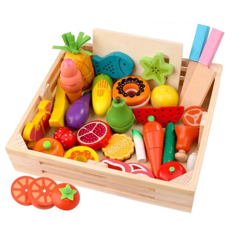 15 arten Holz simulation küche ei serie cut obst und gemüse dessert kinder pädagogisches spielen haus spielzeug