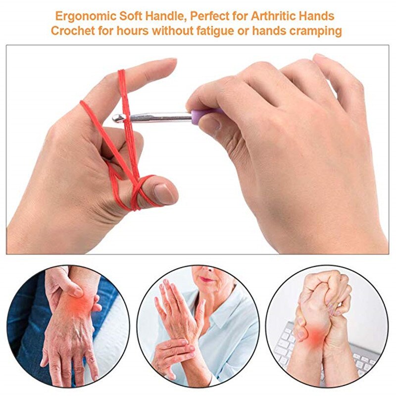 Haaknaalden Set 14 PCS 2mm (B)-10mm (N) ergonomische Soft Grip Handvatten Lange Garen Breien Naalden Kit met Case voor Artritis Handen