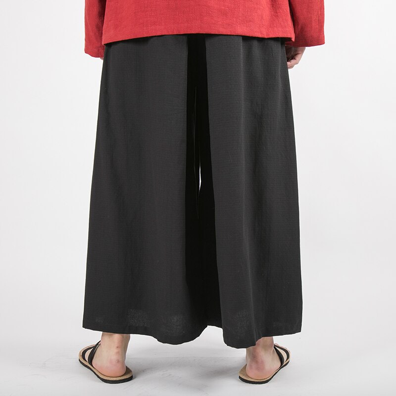 Hommes japon Kimono jupe droite pantalon Oversize taille élastique coton lin décontracté pantalon à jambes larges homme rue lâche Harem pantalon