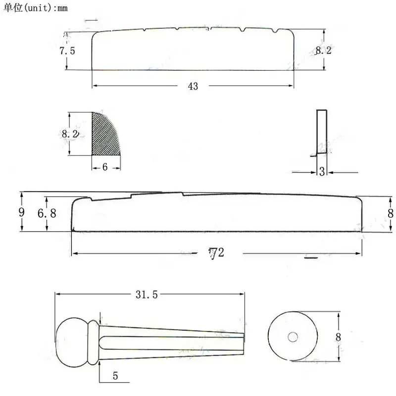 Tragbare 6-saitige Gitarre Bridge Pins Sattel Mutter Akustische Rinder Saitenhalter Kunststoff Gitarre Zubehör für Akustische Gitarre