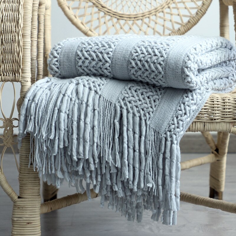 170 x 130cm heklet frynset massivt sofakasteteppe nordisk dusket dekorativt teppe lett mykt sengetrekk