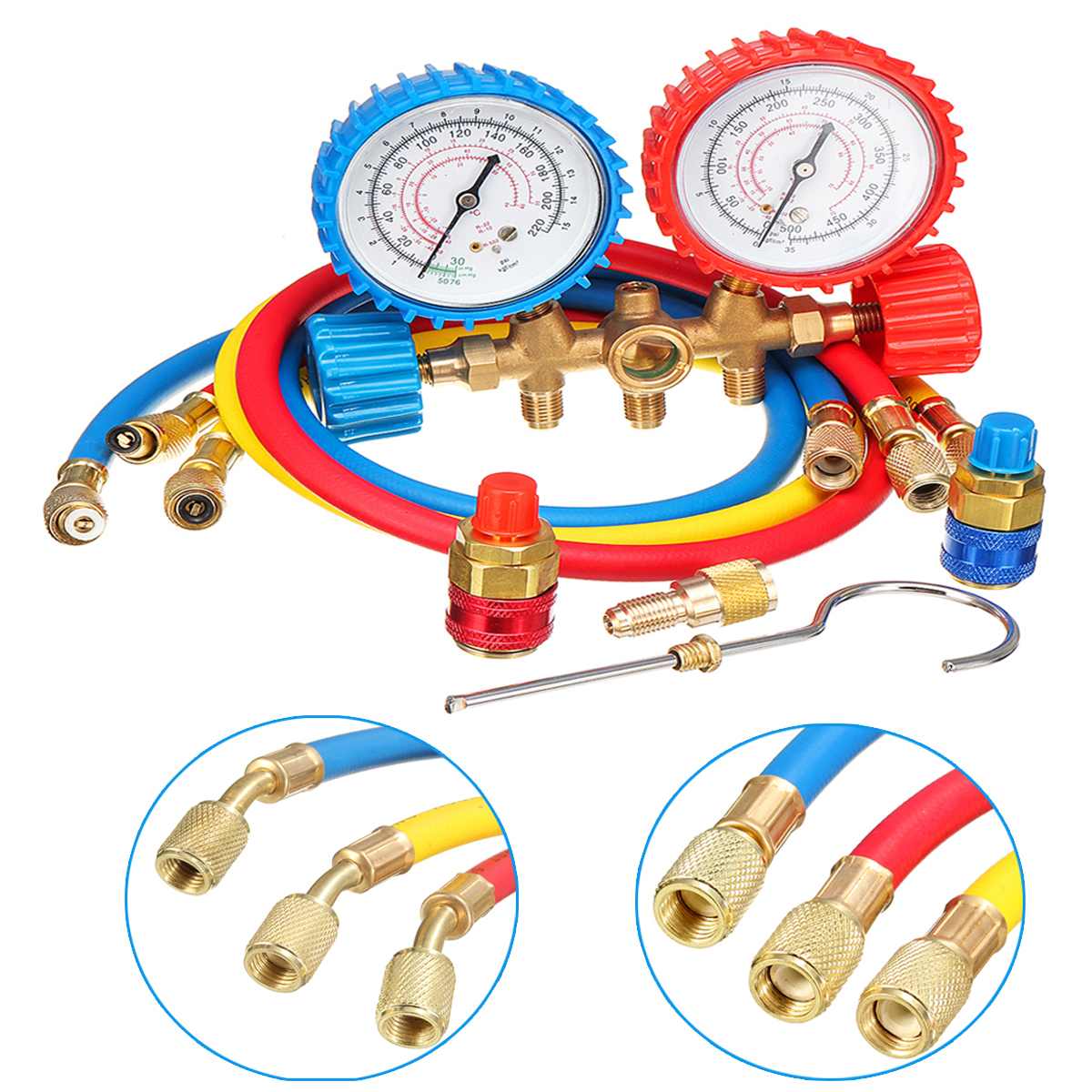 Juego de manómetros portátiles para acondicionamiento de aire, Kit de herramientas de diagnóstico de prueba ligera para refrigerante R134A R12 R22 R502