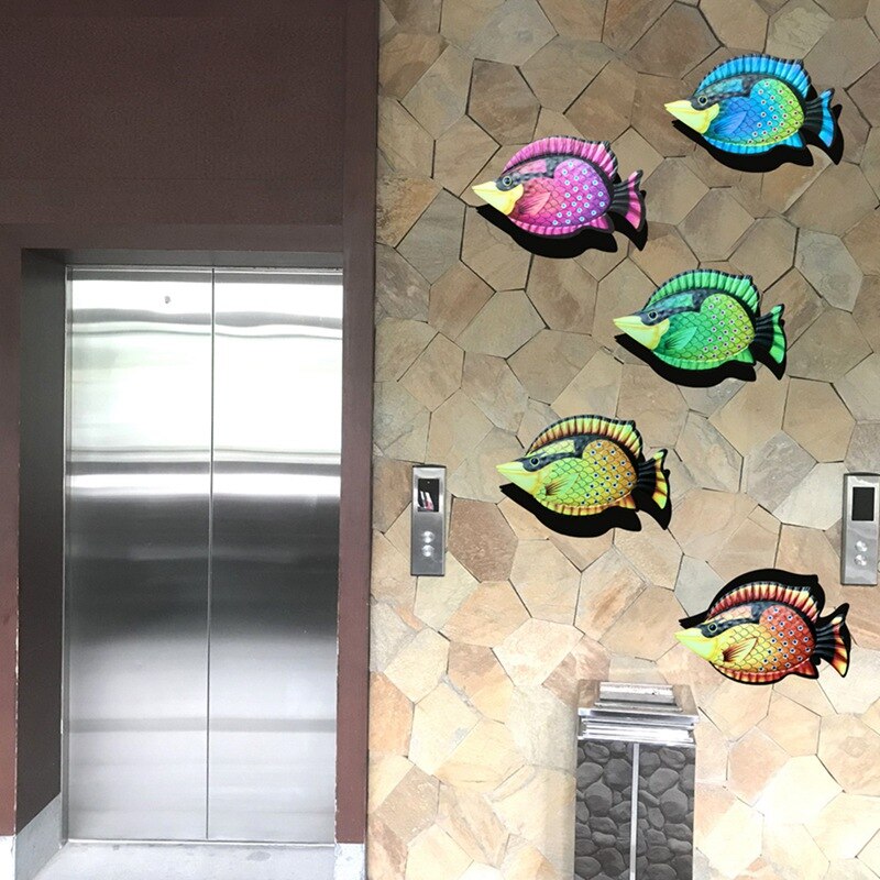 Metal Fish Wall Art For Home And Garden Decoration Outdoor Animales Jardin Colour Glass Statues Sculptures
