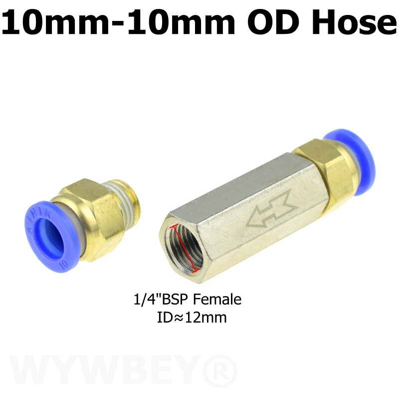 Pneumatisk backventil 6mm 8mm 10mm 1/4 od slang envägsventil luftgas enkelvägs mässingsventil luftkompressor rörkopplingsadapter: Cv-blå-pc -10mm