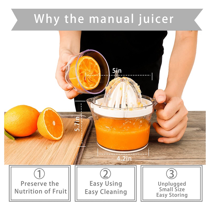 Lemon Citrus Juicer,Manual Hand Orange Squeezer With Built-In Measuring Cup And Reamers And Grinders,Egg Separator,White