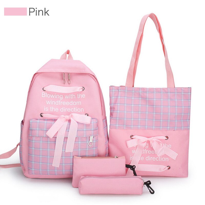 Canvas Rugzak 3 Stks/set Vrouwen School Rugzakken Schooltas Voor Tiener Meisjes Kids Book Bag Satchel: PINK 2