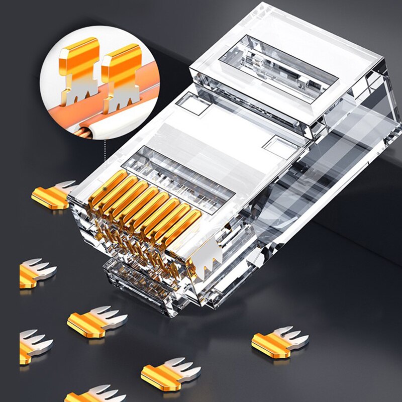 10pcs RJ45 Pass Through connectors 8P8C 50UM Plate Shielded Network Modular Plug