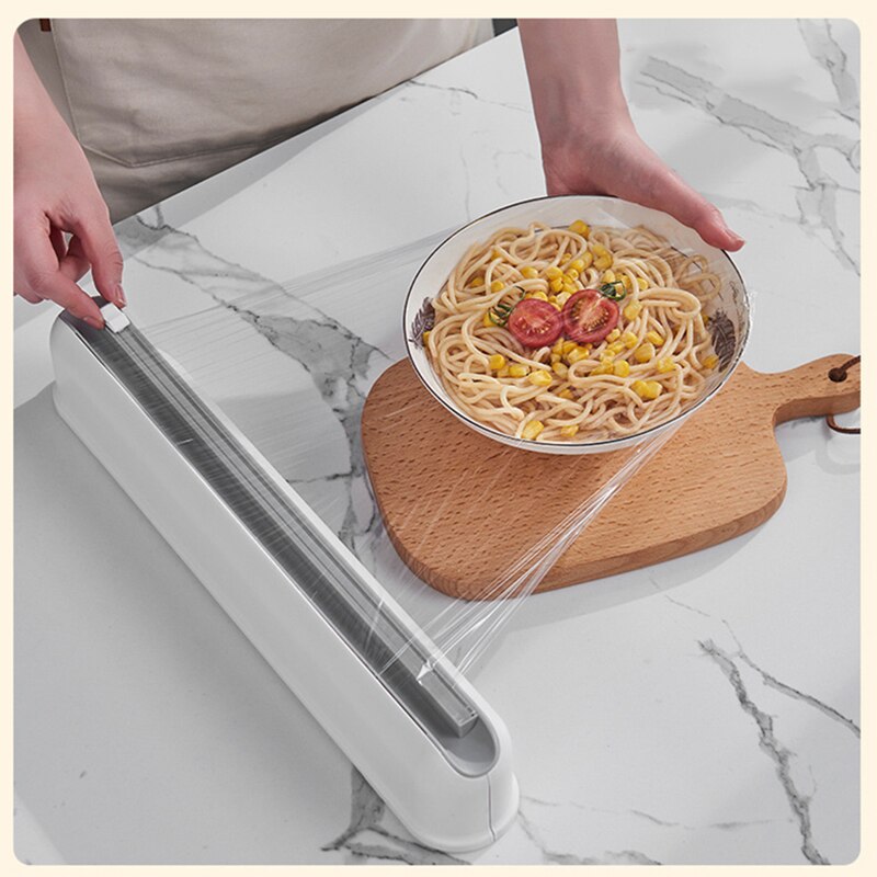 Food Wrap Dispenser Plastic Film Cutter Suction Cup Wall Mounted Kitchen Divider Adjustable Storage Cutter Storage Holder