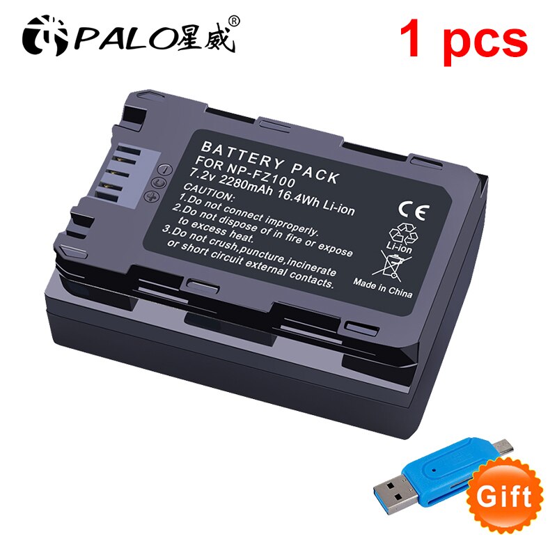 Voor Sony Batterij 7.2V 2280Mah NPFZ100 Np FZ100 Batterij + Lcd Dual Usb Oplader Voor NP-FZ100 Camera Batterij a9 A7R Iii A7 Iii A6600: 1 battery