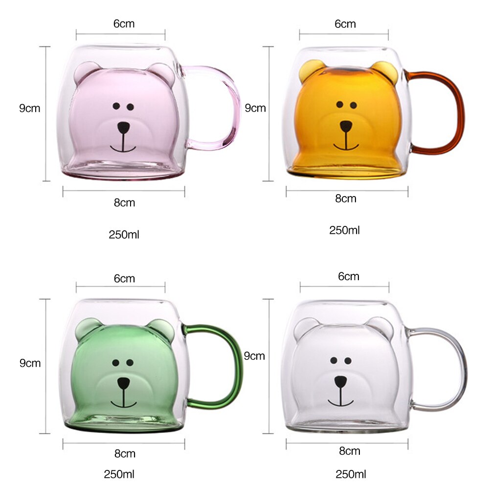 Glass Mugs Cute Bear Cat Animal Double Wall Glass Mug Double-layer Glass Milk Mug Coffee Cup Christmas