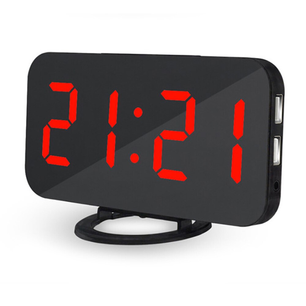 1PC Digital Mirror Clock Automatic Dimming Clock LED Mobile Phone Charging Alarm Clock Snooze Display Time Clocks: Red