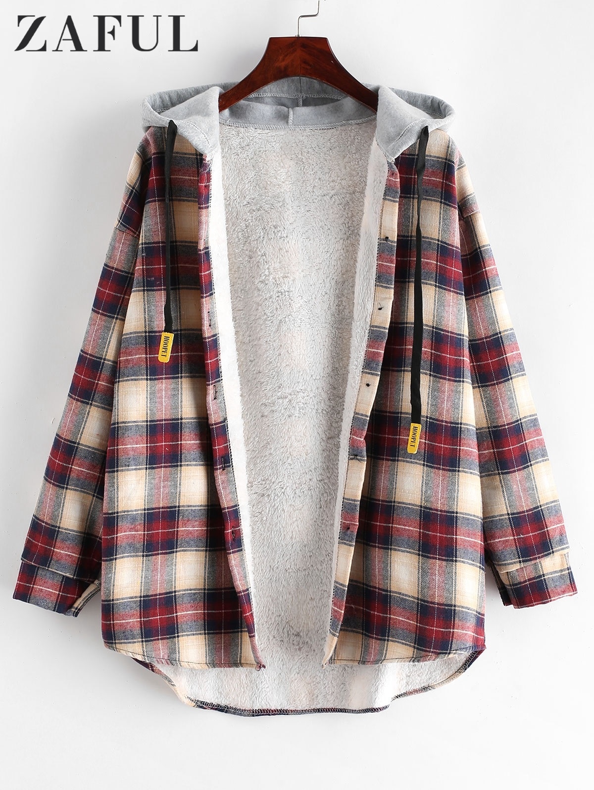 ZAFUL Vintage à capuche Plaid veste flanelle manteau femmes hiver sweats à capuche manches longues ample décontracté vêtements de dessus pour femmes Chic hauts