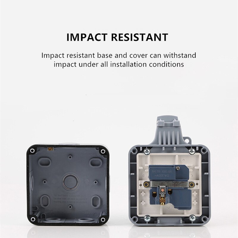 IMPACT RESISTANT 13A UK ABS Single Socket Switched Automatic Adjustment Electrical Sockets Waterproof Outdoor IP66 220V Socket