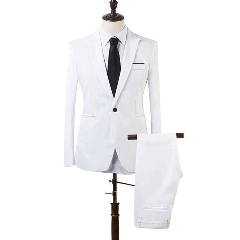 2 PCS Men Slim Fit Formal Business Tuxedos Suit Coat Pants Party Wedding Prom NFE99: White / XXXL