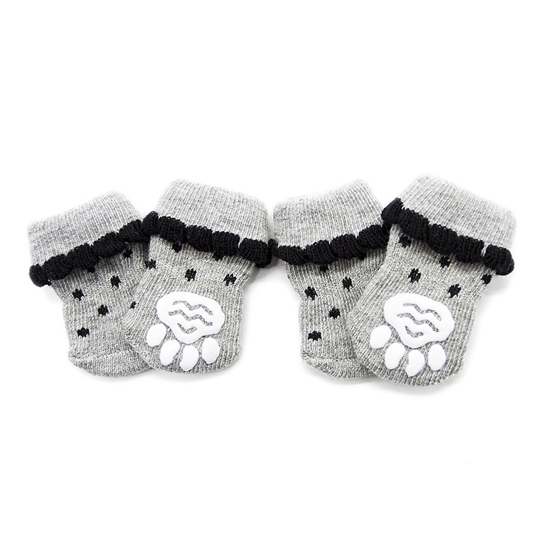 Chaussettes tricotées chaudes pour animaux de compagnie, 4 pièces, pour chiens et chats, intérieur, épais et doux, en coton, antidérapantes, fournitures pour animaux de compagnie: 2 / L