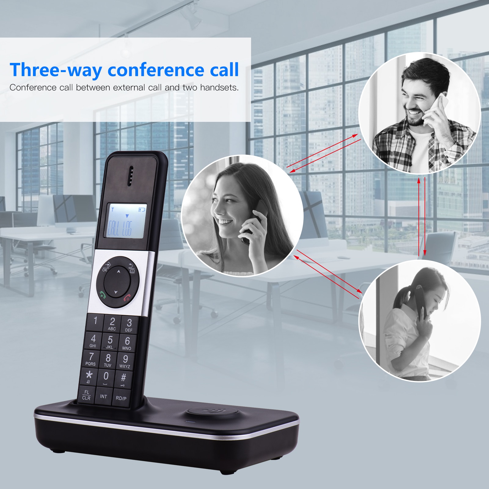 Digital Cordless Phone Telephone with LCD Display Caller ID Hands-free Calls Conference Call 16 Languages 5 Handsets Connection