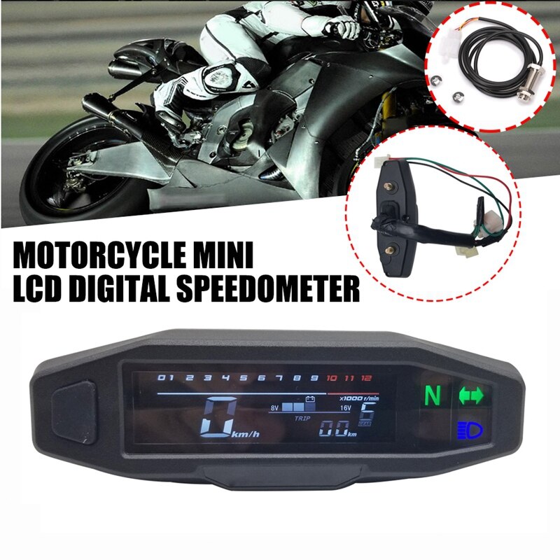 Universele Motorcycle Lcd Digitale Snelheidsmeter Mini Motorfiets Meter Carburateur Meter Motorfiets Kilometerteller Met Sensor: Default Title