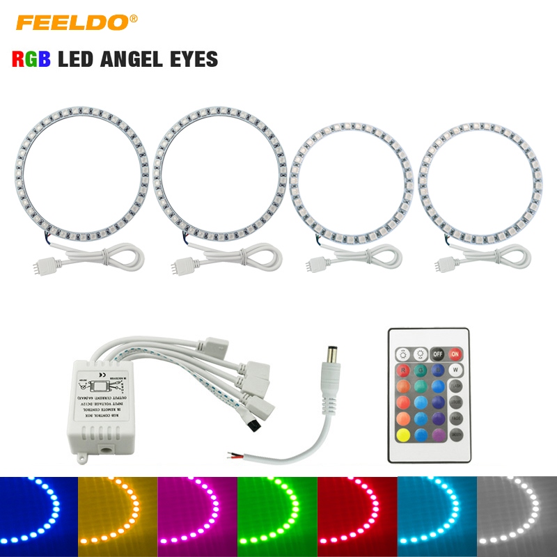 FEELDO 4 stks/set Auto RGB 5050 LED Angel Eyes Halo Ring Verlichting Kit Afstandsbediening Voor BMW E92 Koplamp LED # FD-4840