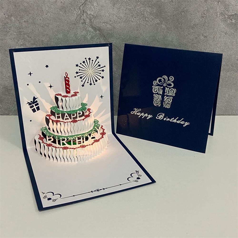 Cartes de joyeux anniversaire 3D avec musique, gâteau d&#39;anniversaire lumineux, cartes de vœux Pop-Up, avec enveloppe, pour fille