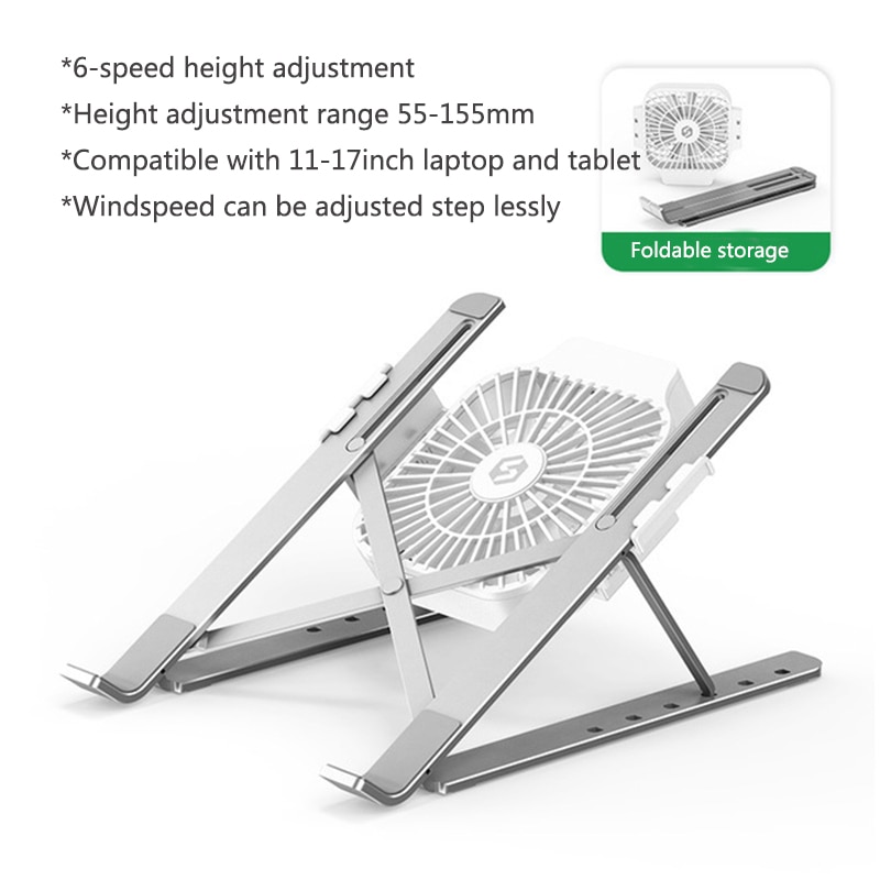 Laptop Standhouder Verstelbare Notebook Houder Voor Macbook Pro Air Ipad Pro Dell Hp Voor Laptop Accessoires Met Koelventilator: silver