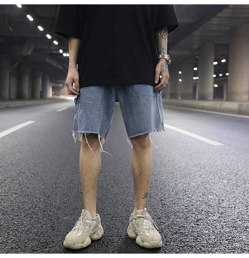 Mannen Retro Losse Korte Jeans Mode Straight Denim Gewassen Half Broek Mannelijke Toevallige Zomer Ripped Hip Hop Street Wear broek