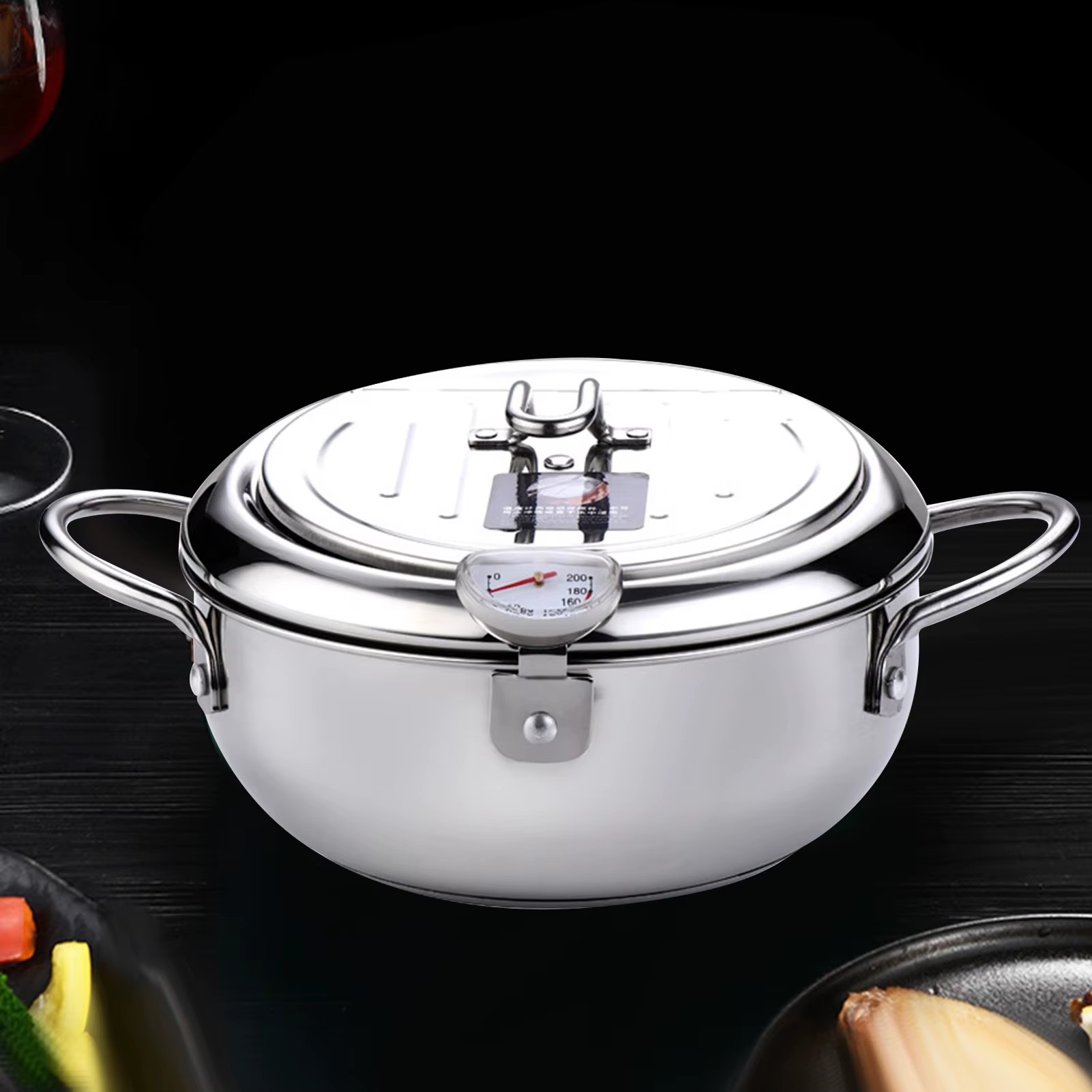 Premium Deep Fryer Pot - Stainless Steel Frying Pot with Accurate Thermometer Chicken: 16cm-25cm