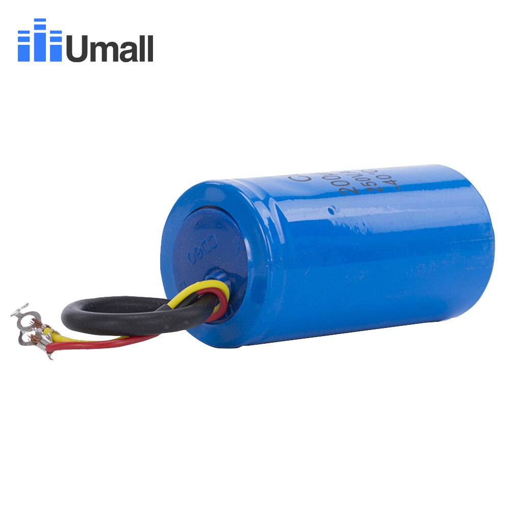CD60 200 uF 250 V AC Startcondensator Voor Zware Elektrische Motor Compressor Rood Geel Twee Draden