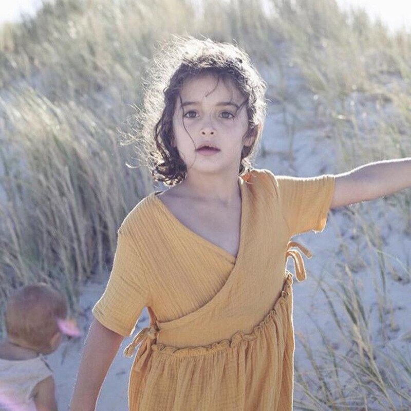 Vestidos de verano para niñas pequeñas, ropa de lino para Primavera, volantes, princesa