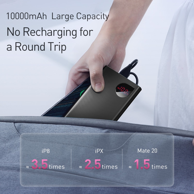Baseus batterie externe 10000mAh avec 20W PD charge rapide Powerbank chargeur de batterie Portable paupérine pour iPhone 12Pro Xiaomi Huawei