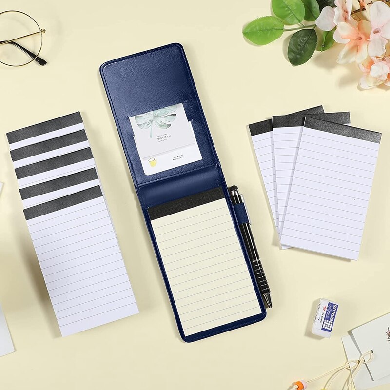 10 Pcs Notepad Holder Set, Mini Pocket Notepad Holder With 50 Lined Sheets, Metal Pen And 8 Pcs Memo Refills