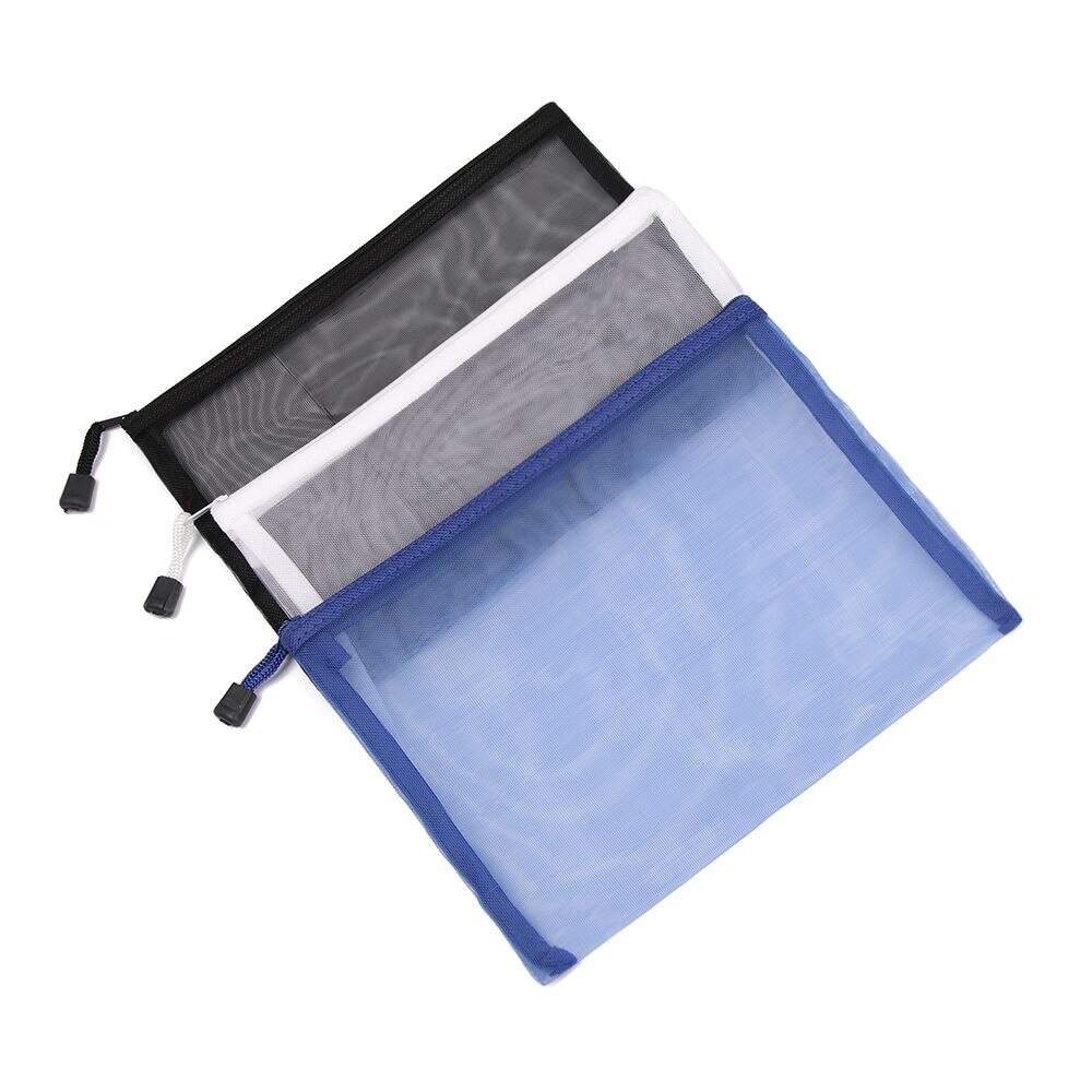 Effen Kleur Nylon Rits Etui Mesh Pen Zak Cosmetische Opslag Transparante Raster Handtassen Portemonnee Mode