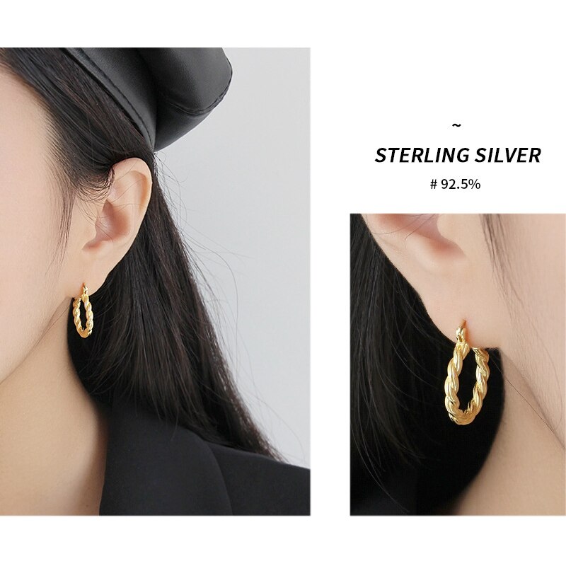AsinLove 18K or armure torsion boucles d'oreilles réel 925 en argent Sterling boucles d'oreilles pour femmes dames Unique Fine bijoux