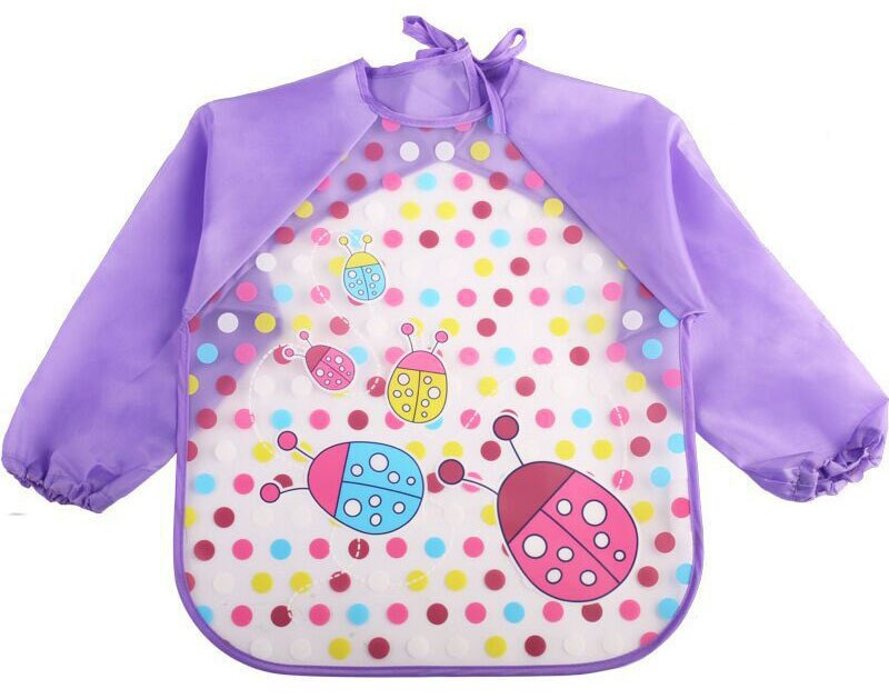 Infants Children Long Sleeve Waterproof Eva Overclothes Cartoon Baby Bib: 17 Purple Ladybird