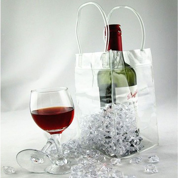 1pc sac Transparent Transparent de refroidisseur de poche de glace de vin de Champagne de PVC avec la poignée