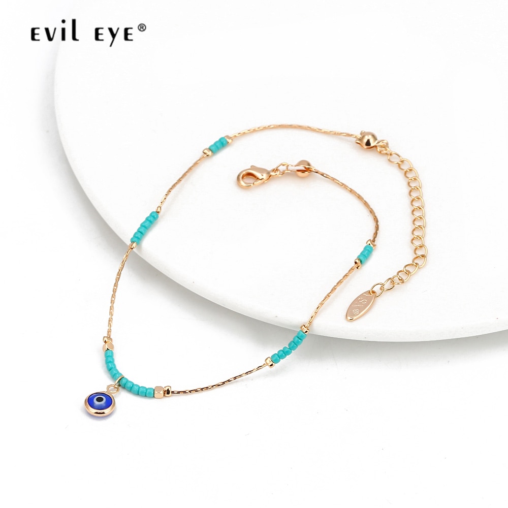 EVIL EYE Miyuki Bead Turkish Eye Charm Anklet Gold Silver Color Foot Chain Ankle Bracelet Adjustable Jewelry for Women BD320
